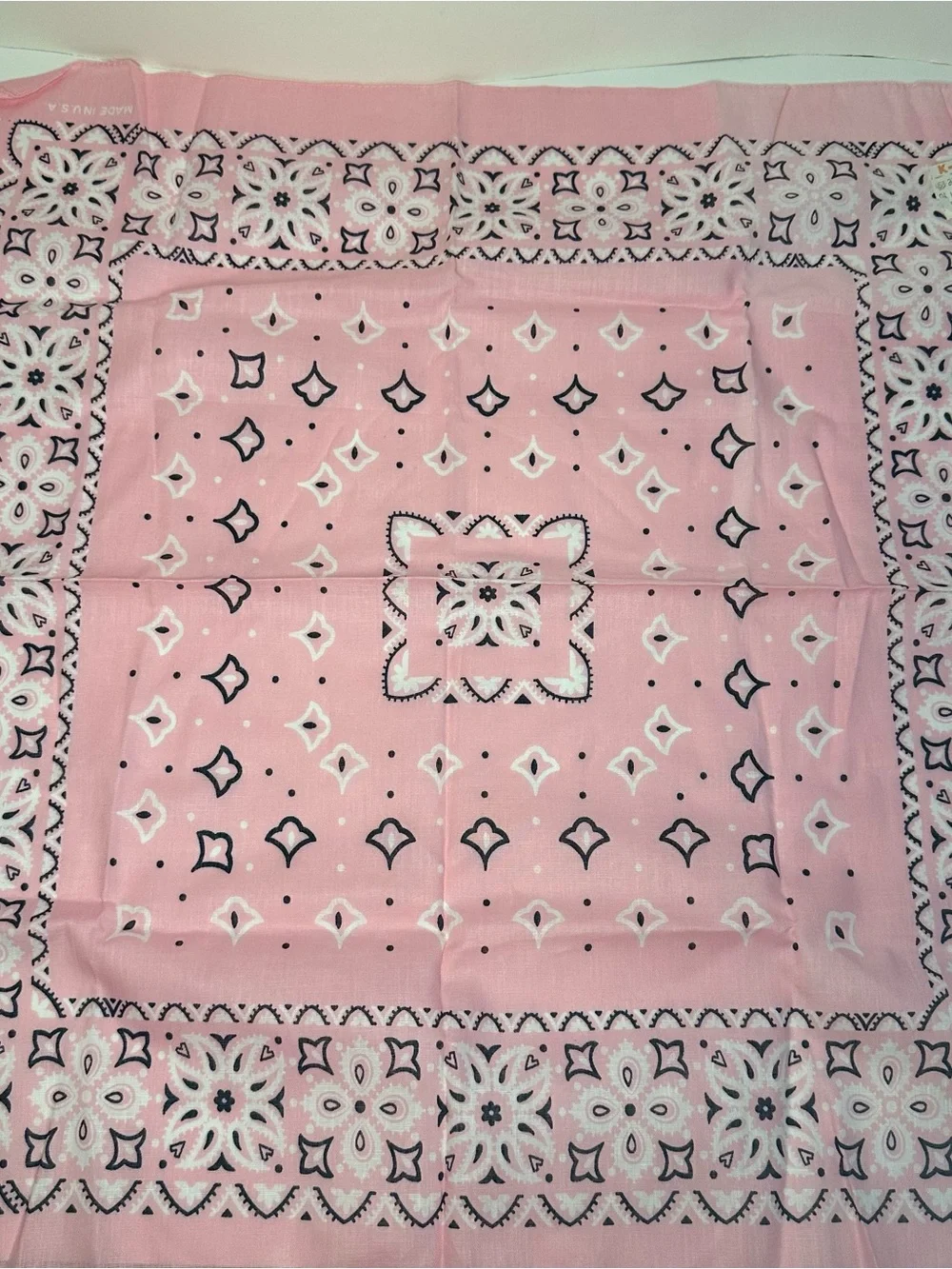 Vintage Light Pink Bandana 100% Cotton 13962 Floral Paisley Print USA Made NEW
